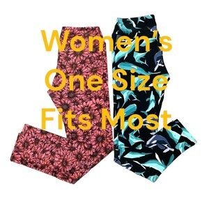 Women's LuLaRoe One Size Fit Most Athletic Leggings Pants Stretch Floral Dolphin